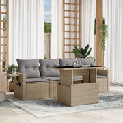 5-piece Loungeset with Cushions Poly Rattan Beige