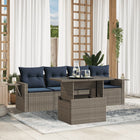 5-piece garden sofa set with cushions, grey poly rattan