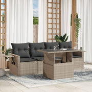 5-piece Lounge Set with cushions poly rattan light gray