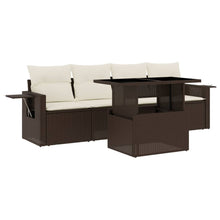 5-delige Loungeset met kussens poly rattan bruin