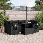 7-delige Loungeset met kussens poly rattan zwart