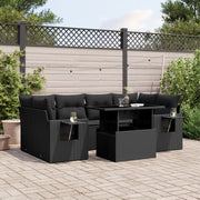 7-piece lounge set with cushions poly rattan black