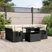 7-piece lounge set with cushions poly rattan black