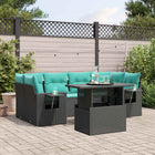 7-piece garden sofa set with cushions in black poly rattan