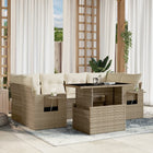 7-delige Loungeset met kussens poly rattan beige