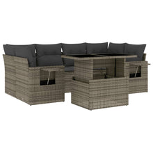 7-delige Loungeset met kussens poly rattan grijs
