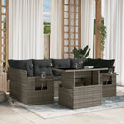 7-delige Loungeset met kussens poly rattan grijs