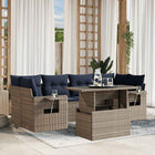 7-piece garden sofa set with cushions, grey poly rattan