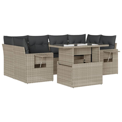 7-delige Loungeset met kussens poly rattan lichtgrijs