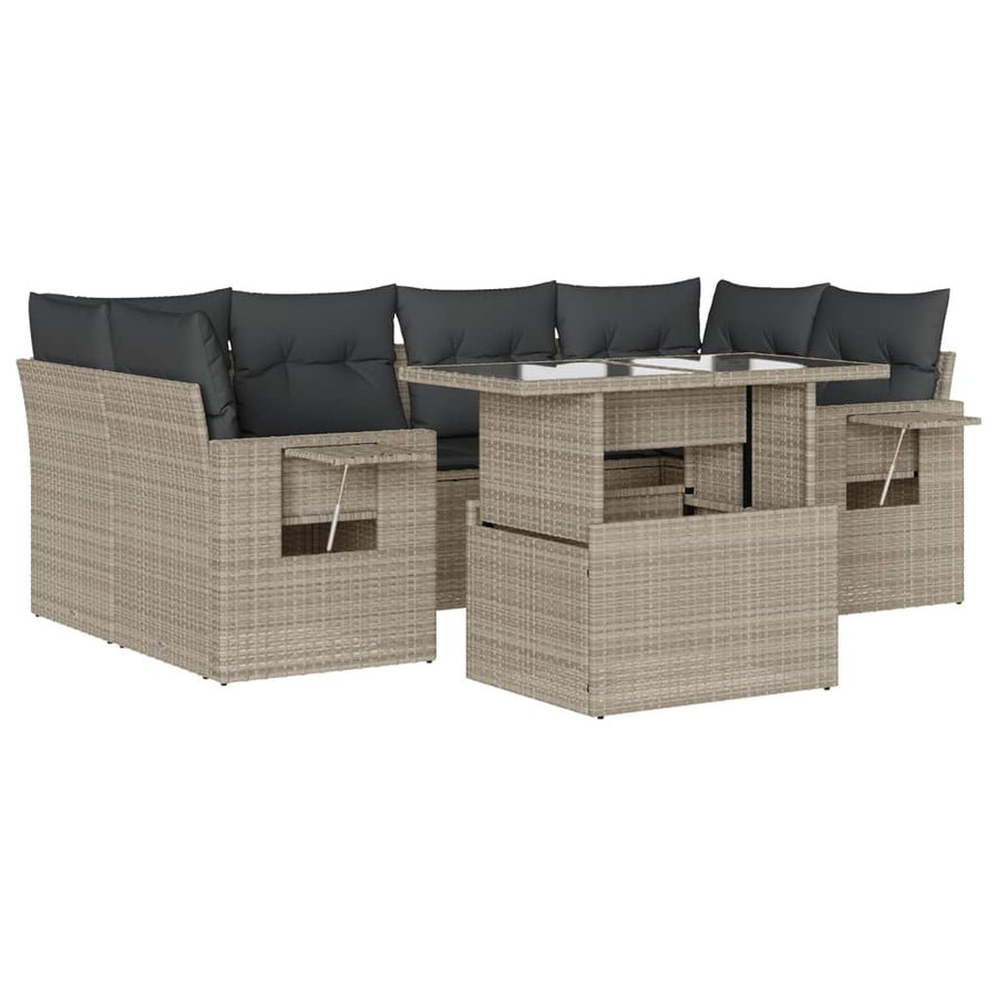 7-delige Loungeset met kussens poly rattan lichtgrijs