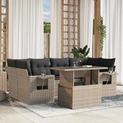 7-piece Lounge Set with cushions poly rattan light grey