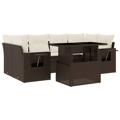 7-delige Loungeset met kussens poly rattan bruin