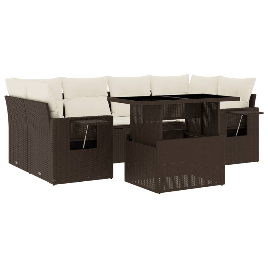 7-delige Loungeset met kussens poly rattan bruin