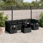 8-delige Loungeset met kussens poly rattan zwart