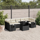 8-delige Loungeset met kussens poly rattan zwart