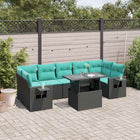 8-piece garden lounge set with cushions, black poly rattan