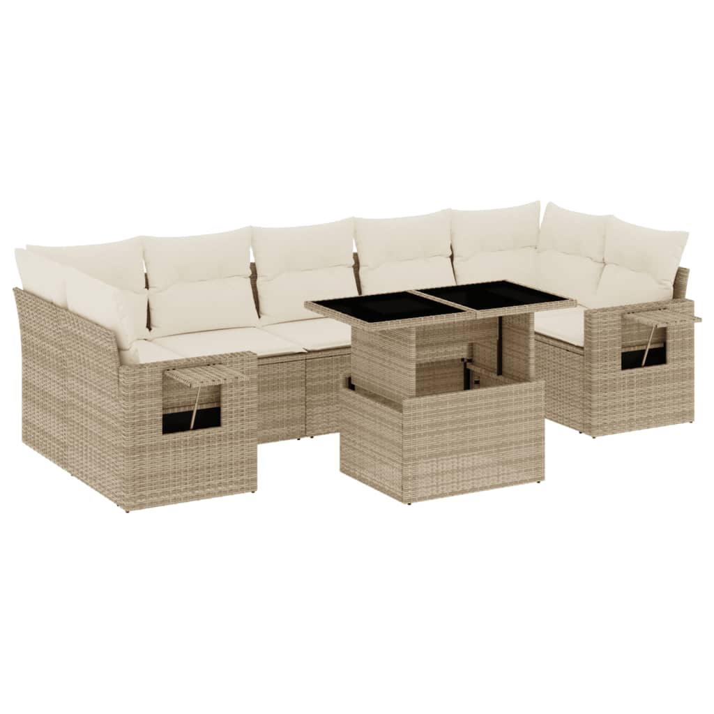 8-delige Loungeset met kussens poly rattan beige