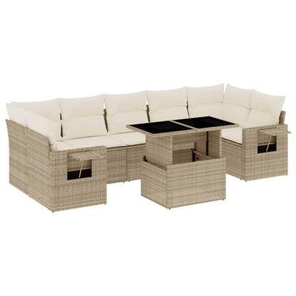8-delige Loungeset met kussens poly rattan beige