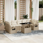 8-delige Loungeset met kussens poly rattan beige