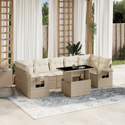 8-piece Lounge Set with Cushions Poly Rattan Beige