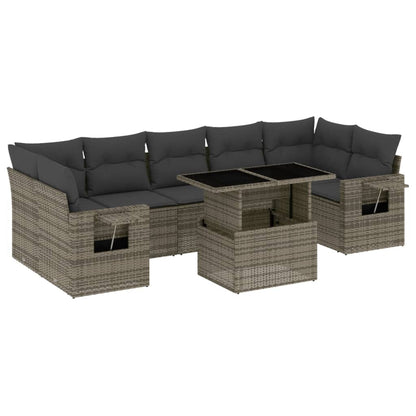 8-delige Loungeset met kussens poly rattan grijs