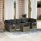 8-delige Loungeset met kussens poly rattan grijs