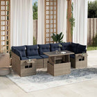 8-piece garden lounge set with cushions, grey poly rattan