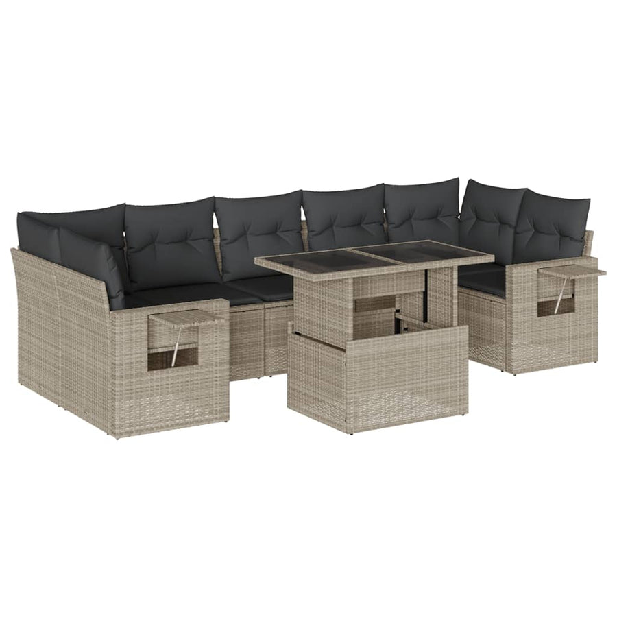 8-delige Loungeset met kussens poly rattan lichtgrijs