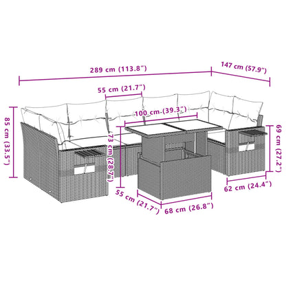 8-delige Loungeset met kussens poly rattan lichtgrijs