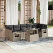 8-piece Lounge Set with Cushions Poly Rattan Light Grey