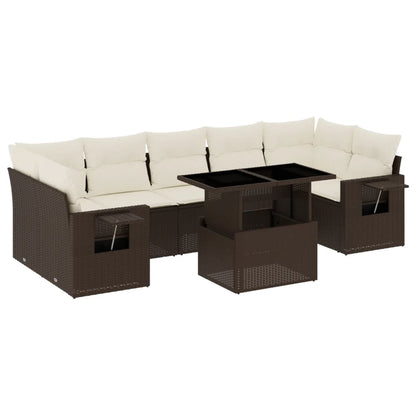 8-delige Loungeset met kussens poly rattan bruin