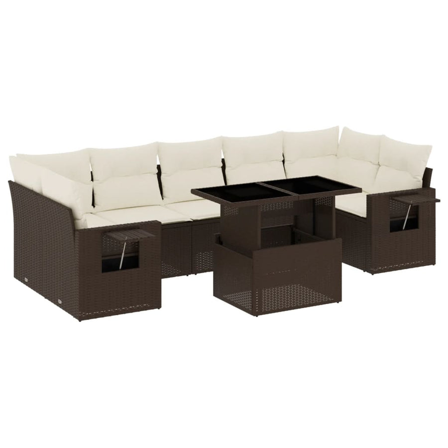 8-delige Loungeset met kussens poly rattan bruin