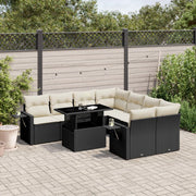 Loungeset poly rattan 9-delig zwart