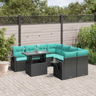 9-piece garden sofa set with cushions in black poly rattan