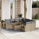 9-delige Loungeset met kussens poly rattan beige