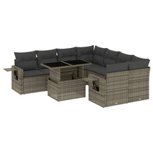 9-delige Loungeset met kussens poly rattan grijs