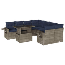 9-delige tuinbankset met kussens, grijs polyrotan