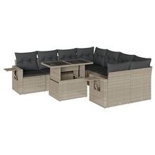 9-delige Loungeset met kussens poly rattan lichtgrijs