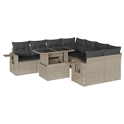 9-delige Loungeset met kussens poly rattan lichtgrijs