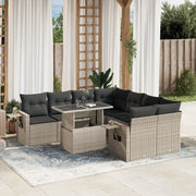 Loungeset poly rattan lichtgrijs 9-delig