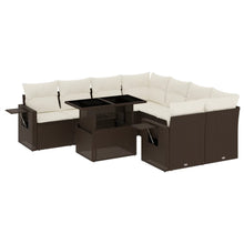9-delige Loungeset met kussens poly rattan bruin