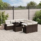 9-delige Loungeset met kussens poly rattan bruin