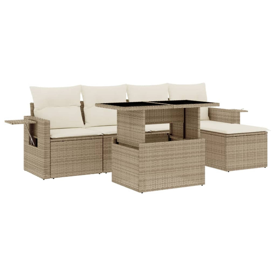 6-delige Loungeset met kussens poly rattan beige