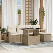 Loungeset 6-delig poly rattan beige