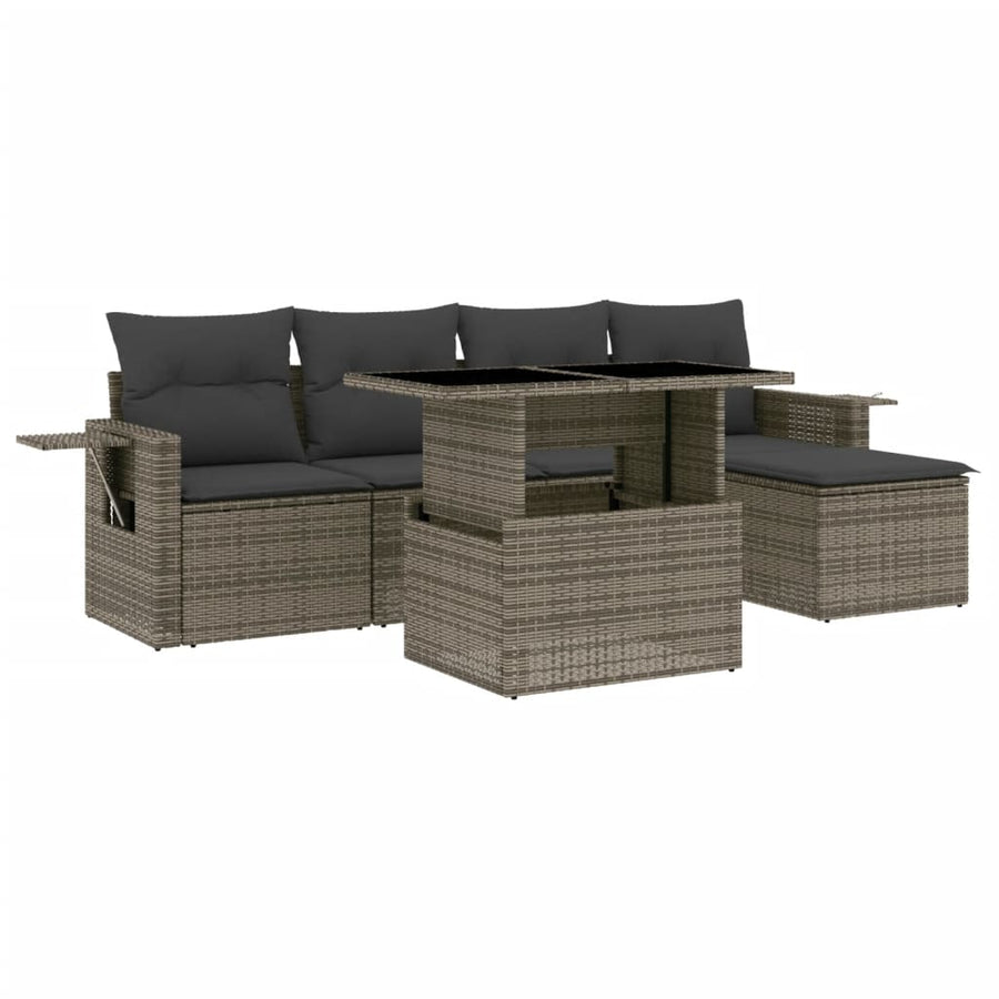 6-delige Loungeset met kussens poly rattan grijs