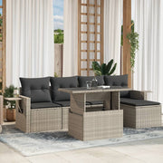 Loungeset 6-delig poly rattan lichtgrijs