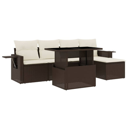 6-delige Loungeset met kussens poly rattan bruin