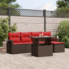 6-piece garden sofa set with cushions, brown poly rattan