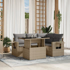 5-piece Loungeset with Cushions Poly Rattan Beige