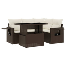 5-delige Loungeset met kussens poly rattan bruin